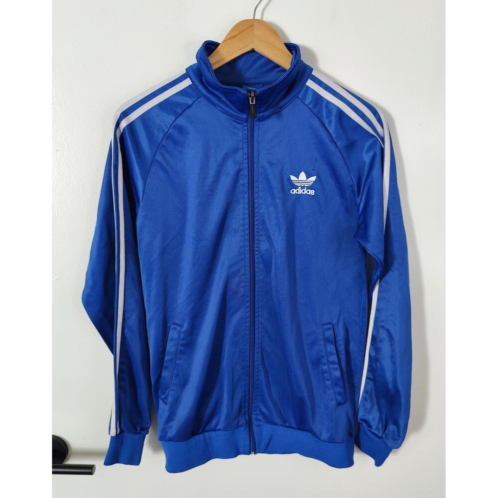 Vintage Adidas Track Jacket L Full Zip Blue Stripes Trefoil Logo y2k (Read Desc)